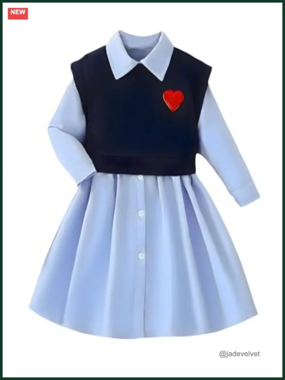 Girls 2 Piece Cotton Long Sleeve Dress Set with Vest